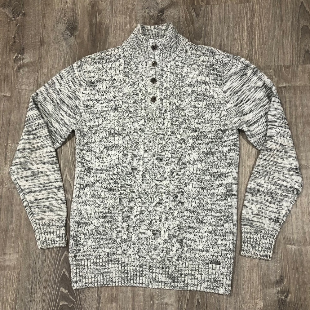 J.B. Holt Men’s Shawl Collar Knit Sweater – Gray Marled Cable Knit- Medium